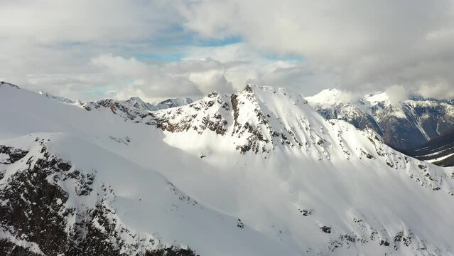 Perfect aerial shot of the mountains of British Columbia in the winter