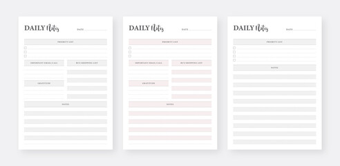 Daily Notes Planner Template Set. Printable Daily Planner Set. Modern Planner Template Set. Minimalist planner pages templates.