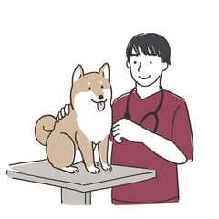 犬を診察中の獣医のイラスト