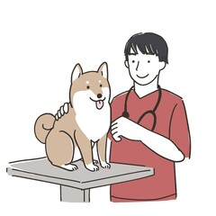 犬を診察中の獣医のイラスト