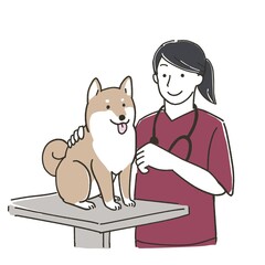 犬を診察中の獣医のイラスト