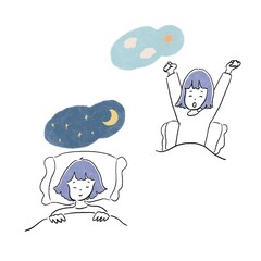 早寝早起きする女性のイラスト