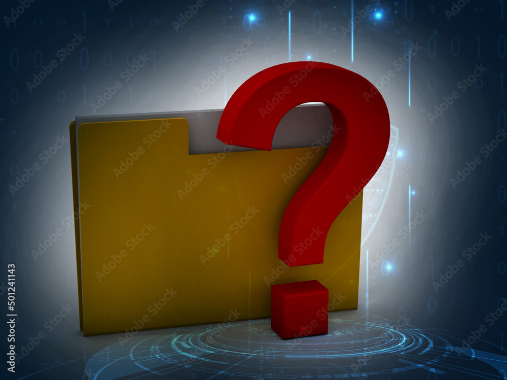 Poster 3d rendering file folder with question symbol