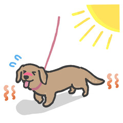 散歩中の熱中症の犬のイラスト