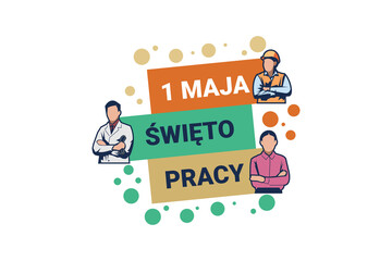 Translation: May 1, Happy Labor or Labour day (mayday). święto pracy vector Illustration. Suitable for greeting card, poster and banner.  - obrazy, fototapety, plakaty