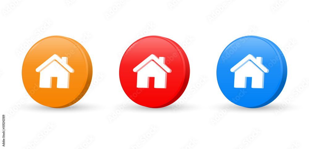 Poster 3d web home icon for apps and websites, house icon, home icon sign in 3d circle or main page icon fo