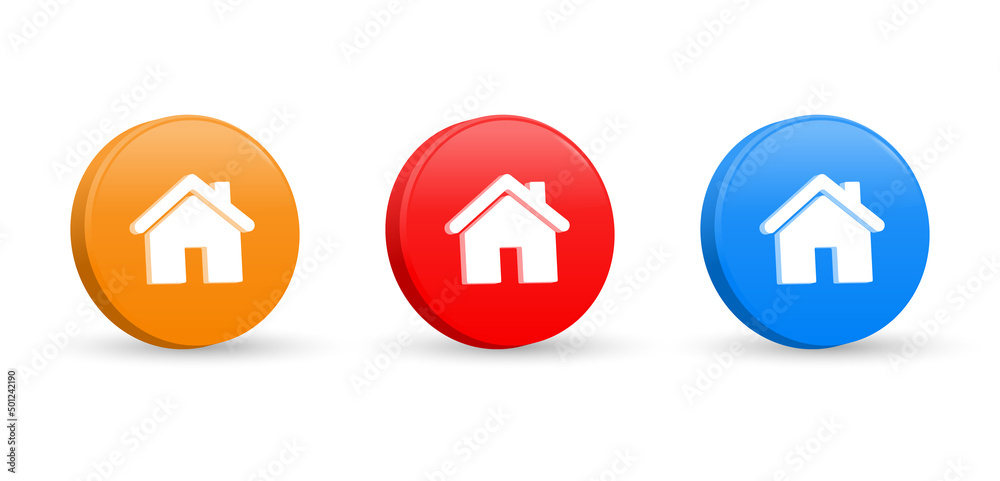 Poster 3d web home icon for apps and websites, house icon, home icon sign in 3d circle or main page icon fo