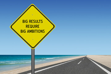 Big results require big ambitions sign for personal success