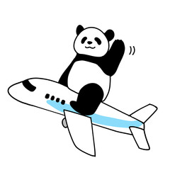 飛行機に乗るパンダのイラスト