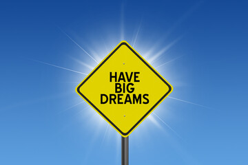 sign on blue sky background with sun and clouds and inspirational text