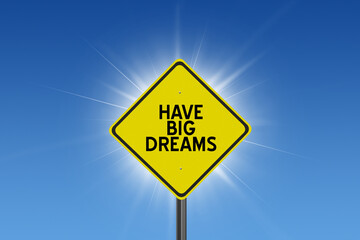 Naklejka premium sign on blue sky background with sun and clouds and inspirational text