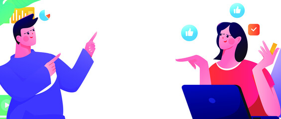 Internet workers collaborating with each other vector concept illustration
