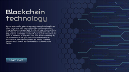 Blockchain technology concept, cryptocurrency. Working with tokens on the Internet, security. Futuristic background with elements in techno style microchips. Design banner template for web. Copyspace.