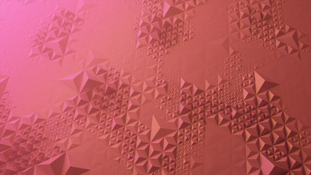 Atmospheric Futuristic Surface with Triangular Pyramids. Pink, Abstract 3d Banner.