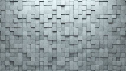 3D Tiles arranged to create a Square wall. Concrete, Semigloss Background formed from Futuristic blocks. 3D Render