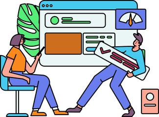 Internet workers collaborating with each other vector concept illustration
