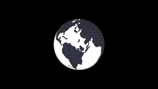Flat design spinning Earth isolated on black. Animation of planet Earth. Flat design 