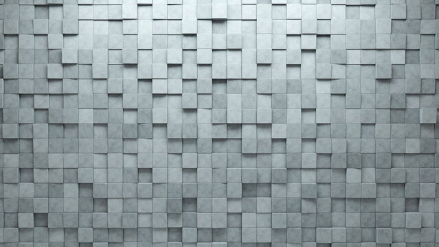 3D Tiles arranged to create a Square wall. Concrete, Semigloss Background formed from Futuristic blocks. 3D Render