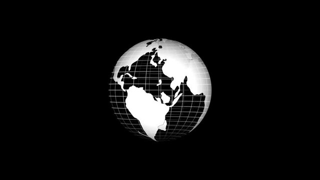 Flat design spinning Earth isolated on black. Animation of planet Earth. Flat design 