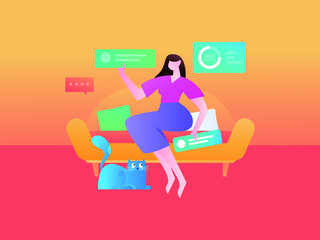 Internet workers collaborating with each other vector concept illustration
