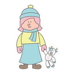 牛のぬいぐるみを持っている子供のイラスト素材