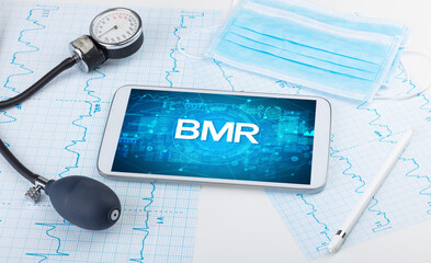 Close-up view of a tablet pc with medical abbreviation
