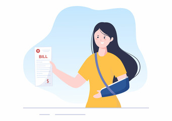 Hospital Medical Billing Service with Health Insurance Form for Hospitalization or Treatment on Cartoon Background Illustration
