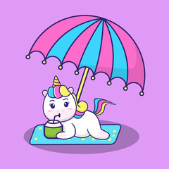 cute unicorn drinking coconut, suitable for children's books, birthday cards, valentine's day, stickers, book covers, greeting cards, printing. 