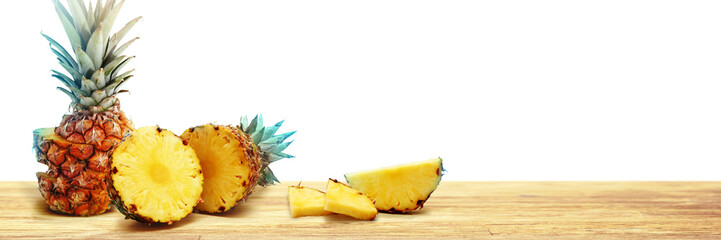 Fresh ripe pineapple fruit, pineapple fruit slices isolated.