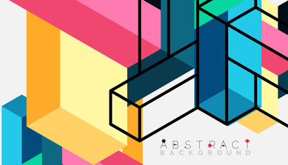 Abstract background. 3d cubes, cubic elements and blocks. Techno or business concept for wallpaper, banner, background, landing page