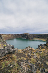 Fototapeta na wymiar Old volcano with a glaciar lagoon on it