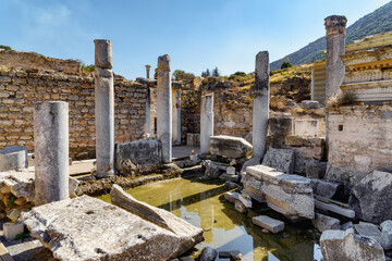 Scenic ruins of the latrines of Ephesus (Efes) at Turkey