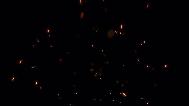 Seamless loop of smoke Fire sparks rising flow up particle dust burning hot sparks random flowing on black background. for overlay your cinematic footage. Rendering isolated transparent with alpha cha