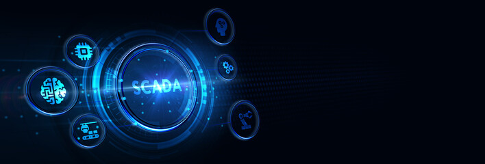 System Supervisory Control And Data Acquisition technology concept. SCADA.. 3d illustration