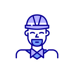 Construction foreman profile picture. Bearded person wearing a hard hat and shirt. Pixel perfect, editable stroke color icon