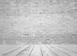 gray interior with brick wall