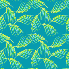 Tropical seamless print of palm tree coconut branches