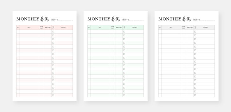 Bill Payment Checklist Template Set, Minimalist Planner Pages Templates, 3 Set Of Minimalist Bill Payment Checklist Planners, Monthly Bill Payment Tracker Template.