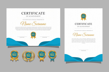 Blue Wave certificate with badge and border a4 template