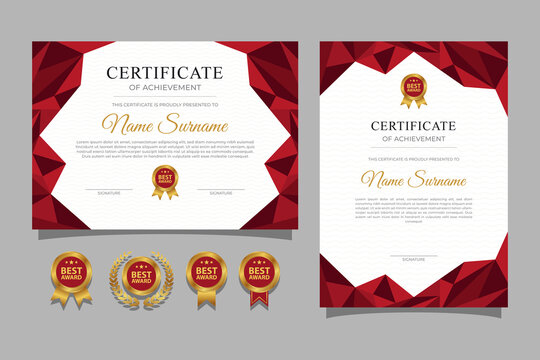 Modern Geometric red certificate with gold badge template
