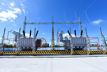 High voltage power transformer substation in solar power station to reduce global warming and...