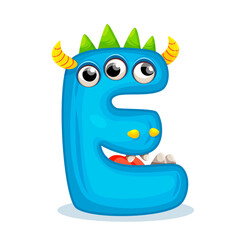 E, Cute Monster. English alphabet with funny monsters. Set of Monster funny cut aphabet with English letter. Colorful cartoon children Education, development of children detailed colorful Illustration