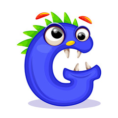 G, Cute Monster. English alphabet with funny monsters. Set of Monster funny cut aphabet with English letter. Colorful cartoon children Education, development of children detailed colorful Illustration