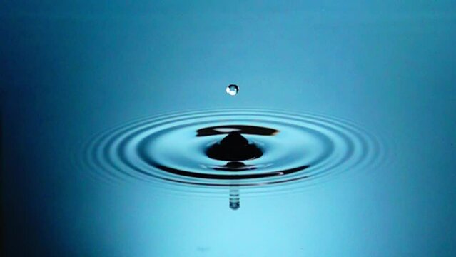 水面に落ちる水滴と波紋 スローモーション