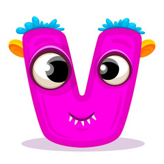 V, Cute Monster. English alphabet with funny monsters. Set of Monster funny cut aphabet with English letter. Colorful cartoon children Education, development of children detailed colorful Illustration