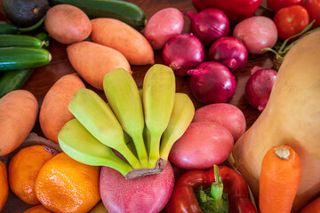 Bananas, potatoes, onions, capsicum and pumpkin
