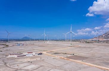 Wind turbine farm from aerial view - Sustainable development, environment friendly, renewable...