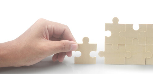Connecting jigsaw puzzle. Business solutions success