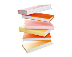 3d books flying stack. Education, learning, stydying and information concept. Realistic 3d high quality render isolated on white background