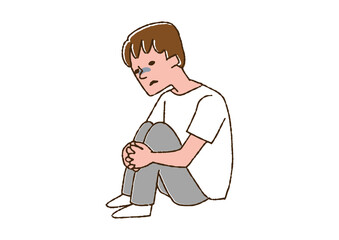 無気力になっている男性　コミカルな手書きの人物　ベクター、温かみのある線画